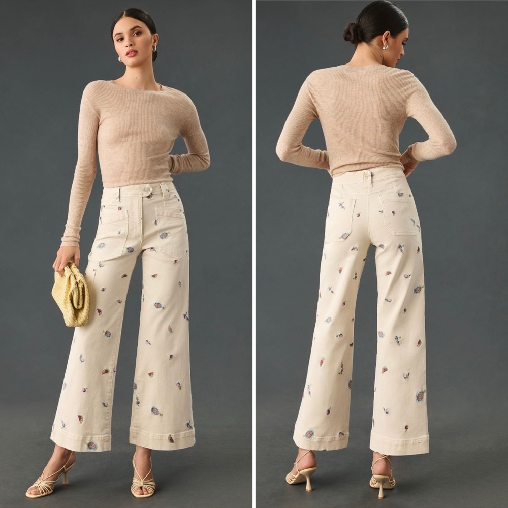 Anthropologie Maeve Fruity Carpenter High-Rise Wide-Leg Jeans